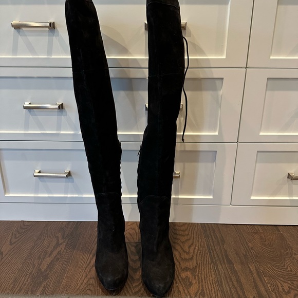 Sam Edelman Kayla Black Suede Over The Knee Platform Boots - Size 10 - Picture 3 of 8